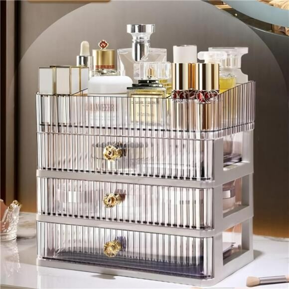 Clear Makeup Organizer 3 Drawer Vanity Storage Box Skincare Cosmetic Holder - Picture 1 of 7